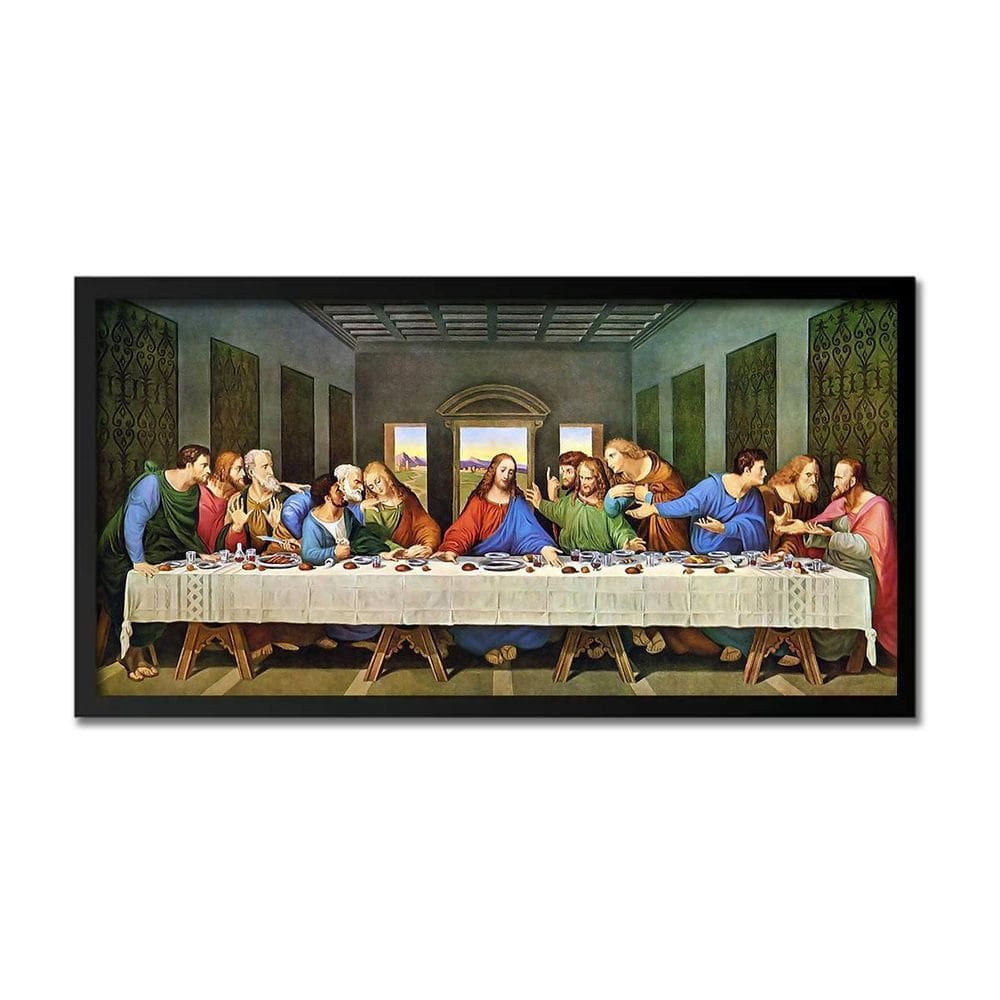 Quadro Santa Ceia Qualidade 70X35Cm Com Vidro E Moldura