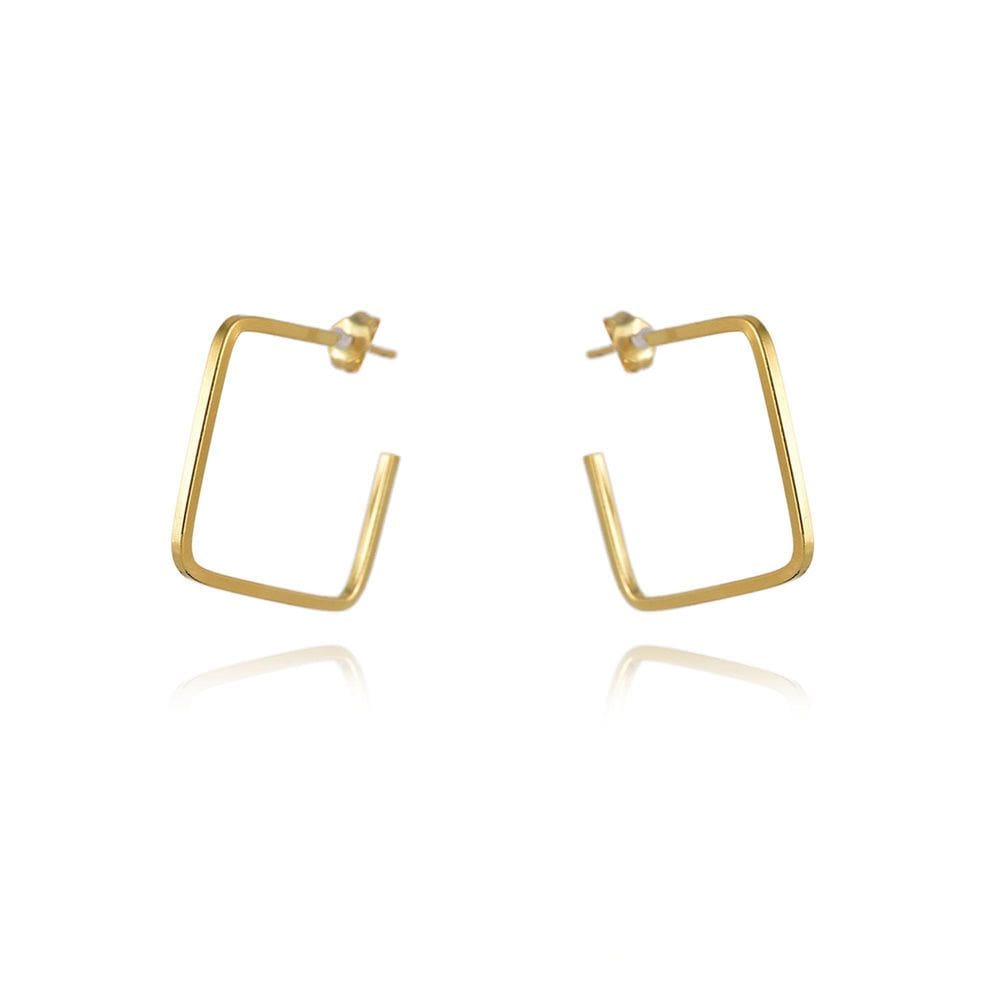 Brinco Pequeno De Argola Quadrada Folheado Em Ouro 18K