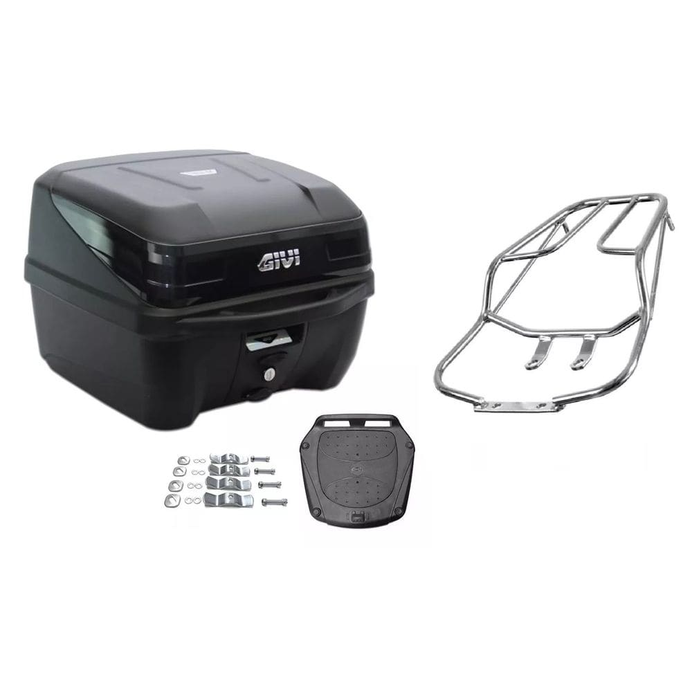 Kit Baú Bauleto Givi Moto 33L Traffic Iii + Bagageiro Titan Fan 125 150 2009 2010 2011 2012 2013 Cromado Projétil