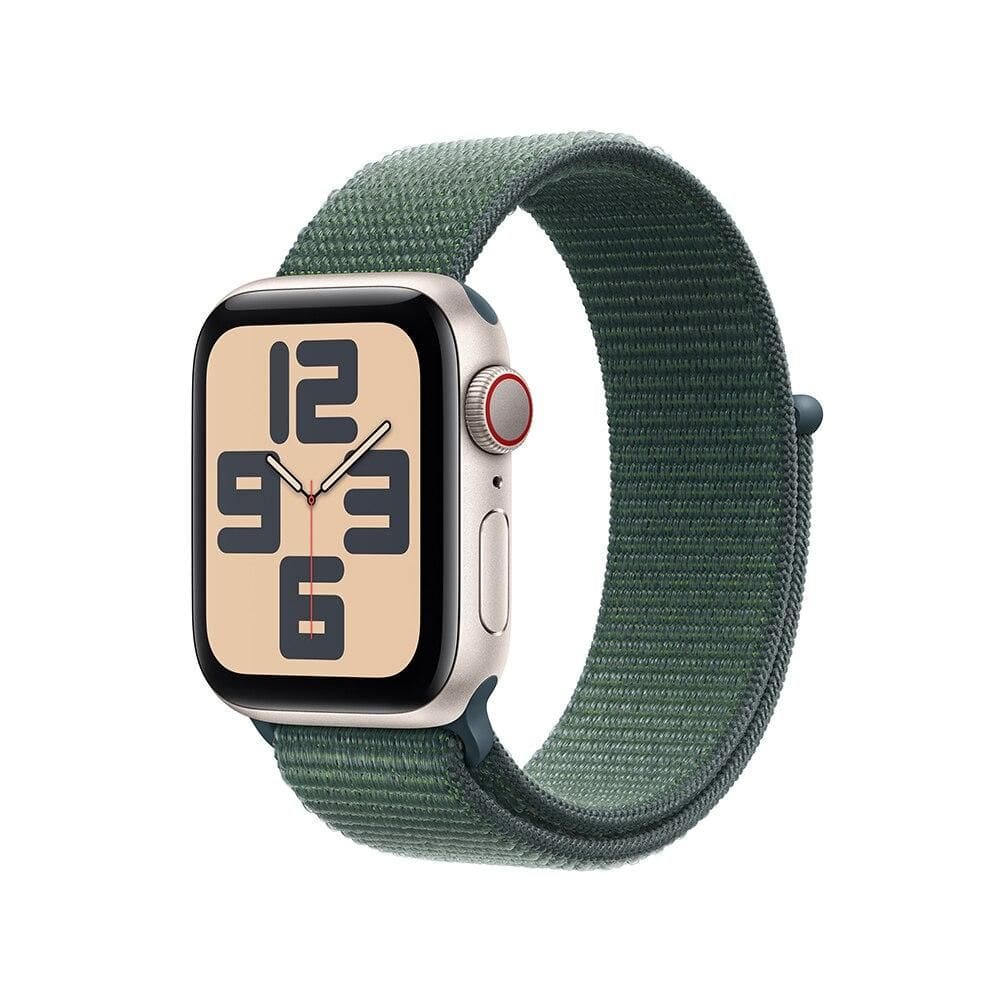 Apple Watch SE GPS + Cellular • Caixa estelar de alumínio – 40 mm • Pulseira loop esportiva verde-lago