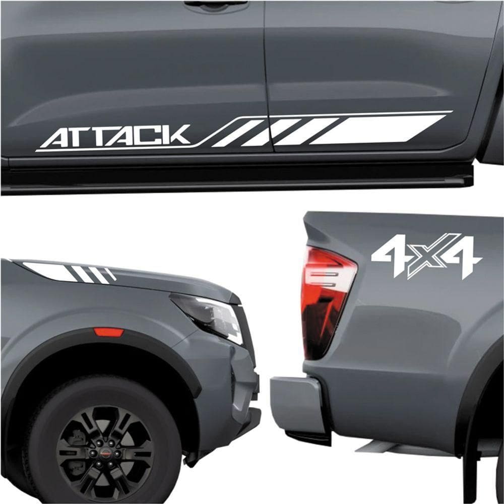 Faixa Nissan Frontier Attack 4x4 2023 Adesivo Lateral E Capô Branco