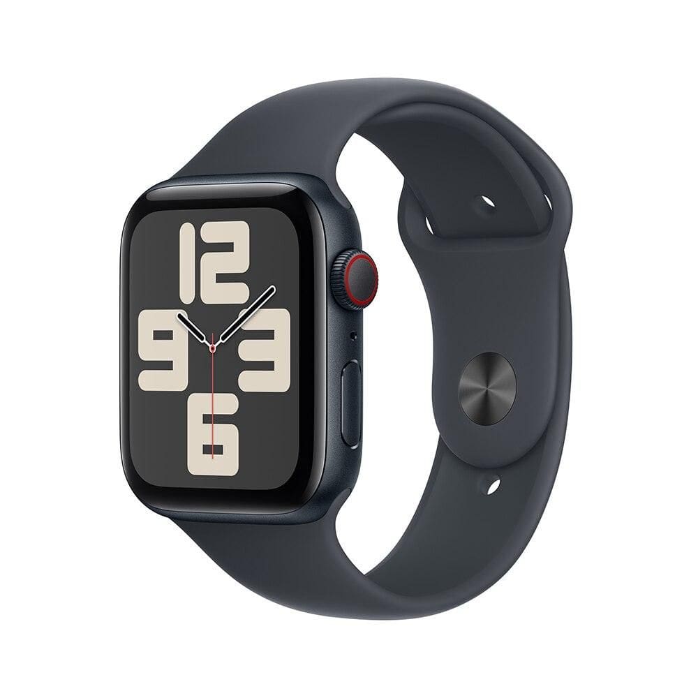 Apple Watch SE GPS + Cellular • Caixa meia-noite de alumínio – 44 mm • Pulseira esportiva meia-noite – M/G