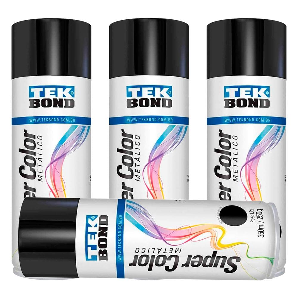 Kit 4 Tinta Spray Preto Metálico 350ml