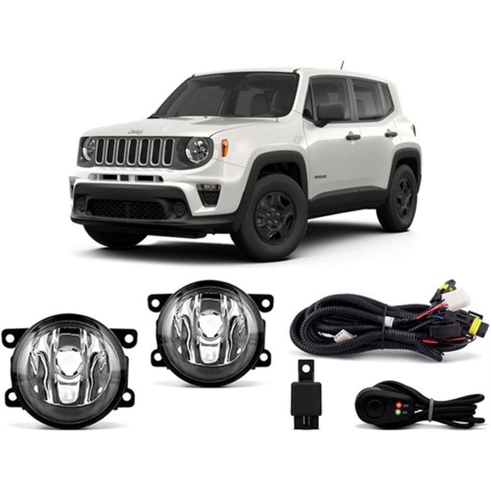 Kit Farol Neblina Milha Renegade 2018 até 2021 com Botão universal