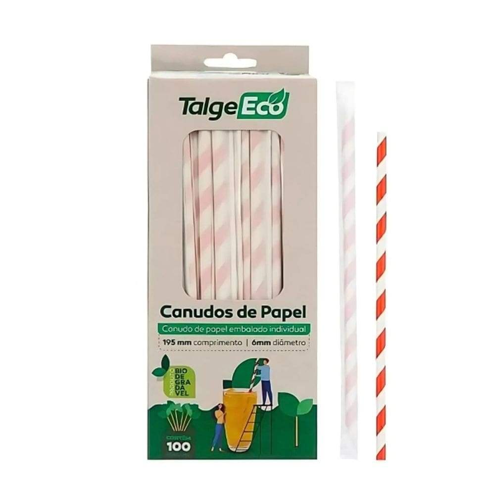 Canudo De Papel Talge Com Listra Vermelho 19,5x0,6cm 100un