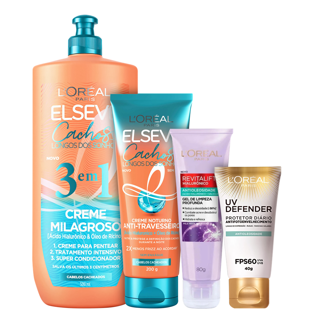 Kit L`Oréal Paris Revitalift UV Defender Elseve Cachos (4 Produtos)