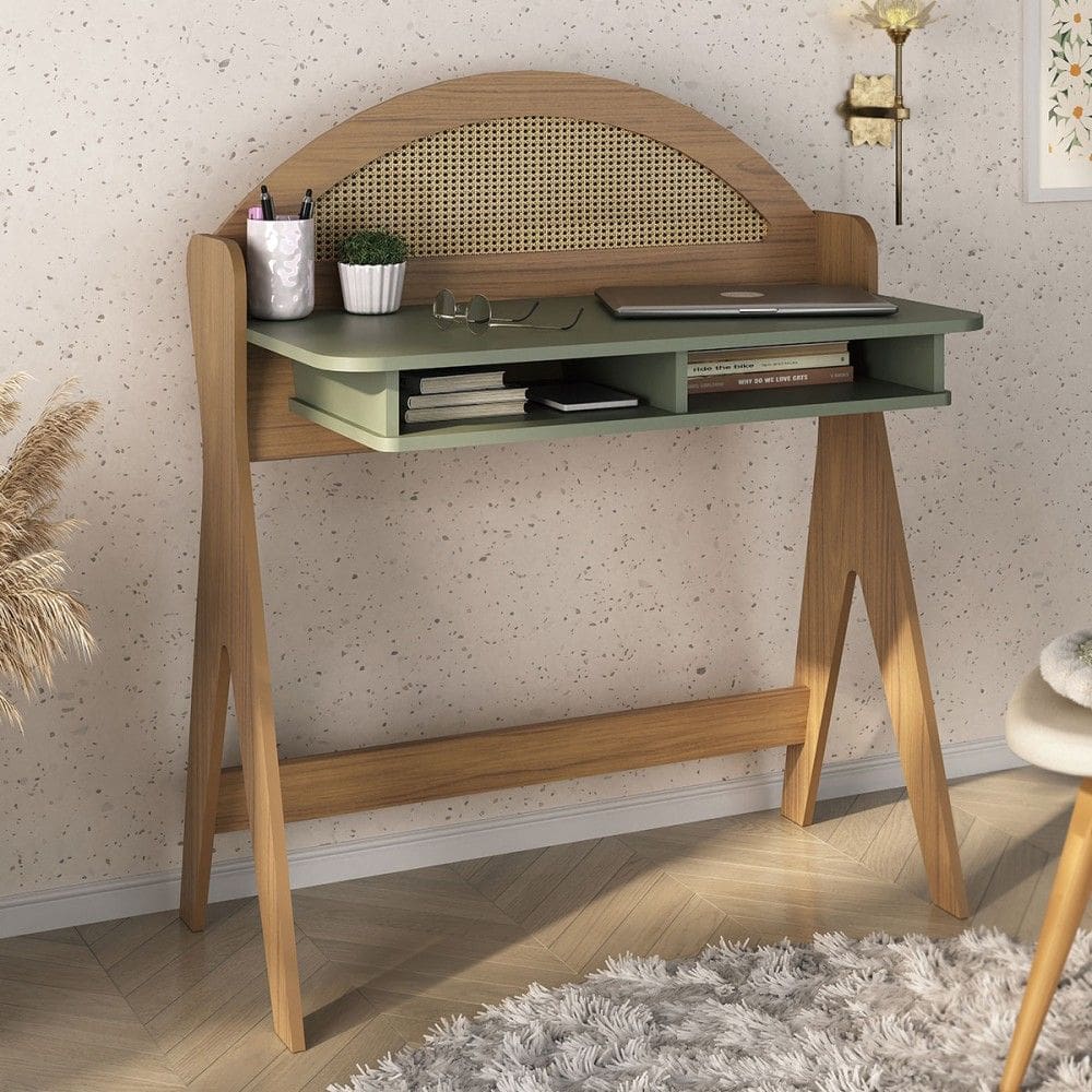 Mesa Escrivaninha Mali 100% Mdf Carvalho/Menta - Pnr Móveis