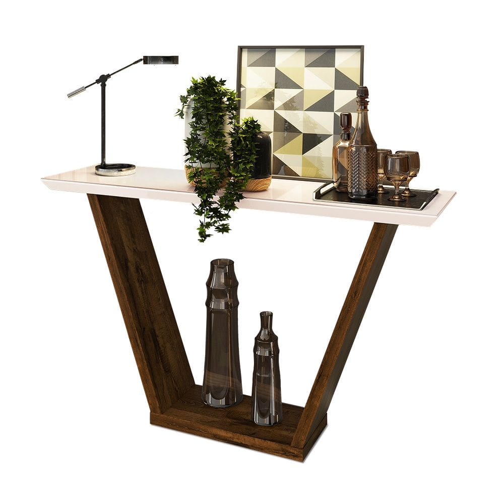 Aparador Sala Estar 136cm Tampo MDF c/ Vidro Lótus Trufa/Creme D04 - D`Rossi