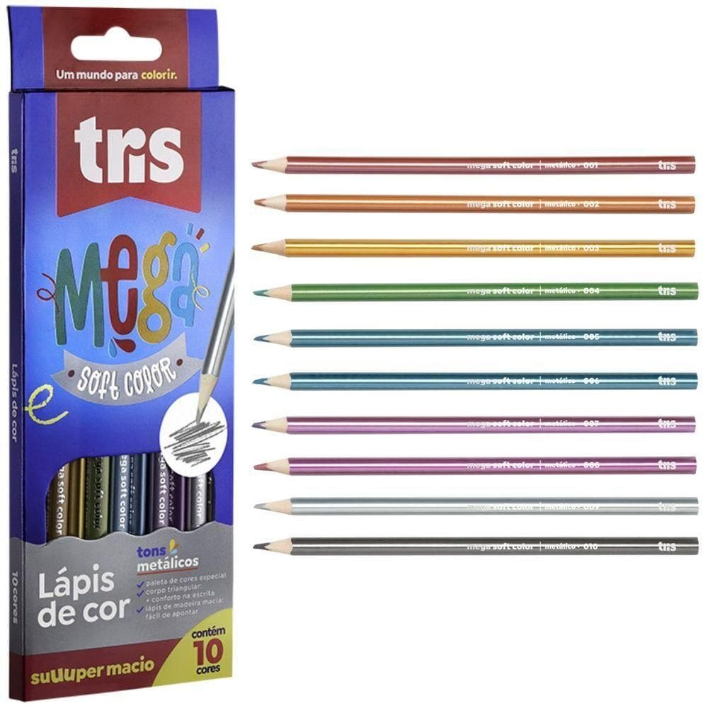 Lápis De Cor Mega Soft Color Tons Metálicos 10 Cores - Tris