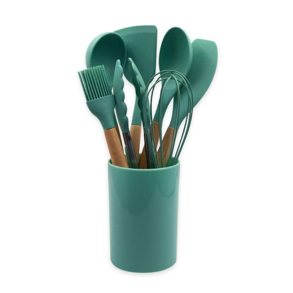 Conjunto De Utensílios De Cozinha De Silicone 8 Peças Verde Escuro