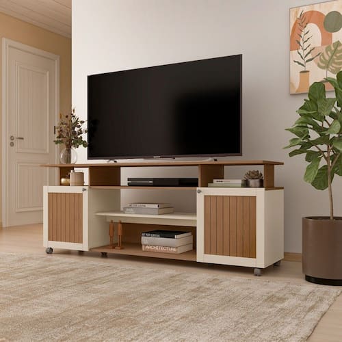 imagem-Rack para TV Até 75 Polegadas Ipanema 2 Portas Cinamomo/Off White - Artely - Bege