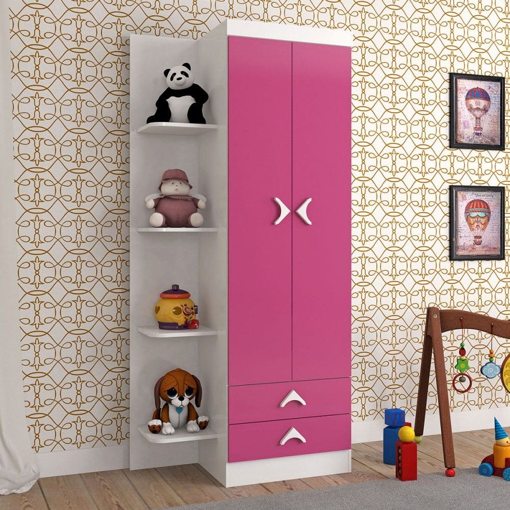Guarda-Roupa Infantil Trento 2 Portas 2 Gavetas Branco/Rosa Brilho - Atualle Móveis