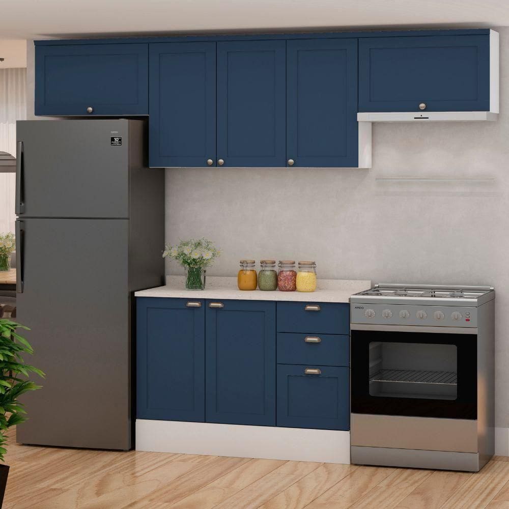 Cozinha Modulada 4 Pecas Com 3 Aéreos E Balcão 120cm Com Tampo 100% MDF Genialflex