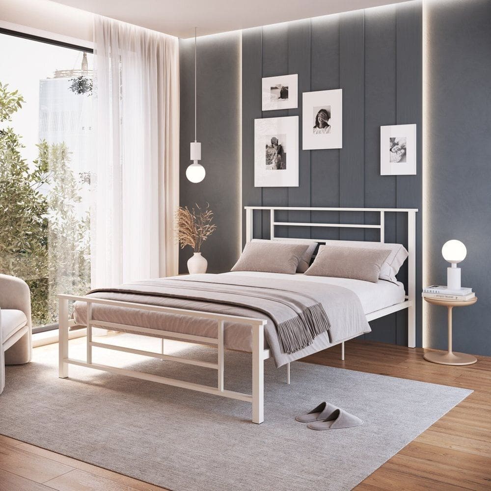 Cama de Casal em Ferro Emy Design Mais Moderno Branco