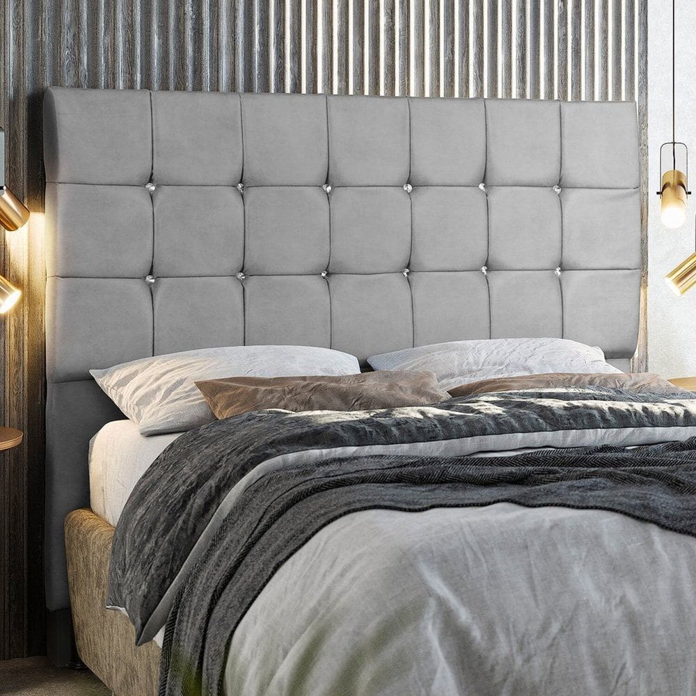 Cabeceira Dubai 140 Cm Casal com Strass Cinza