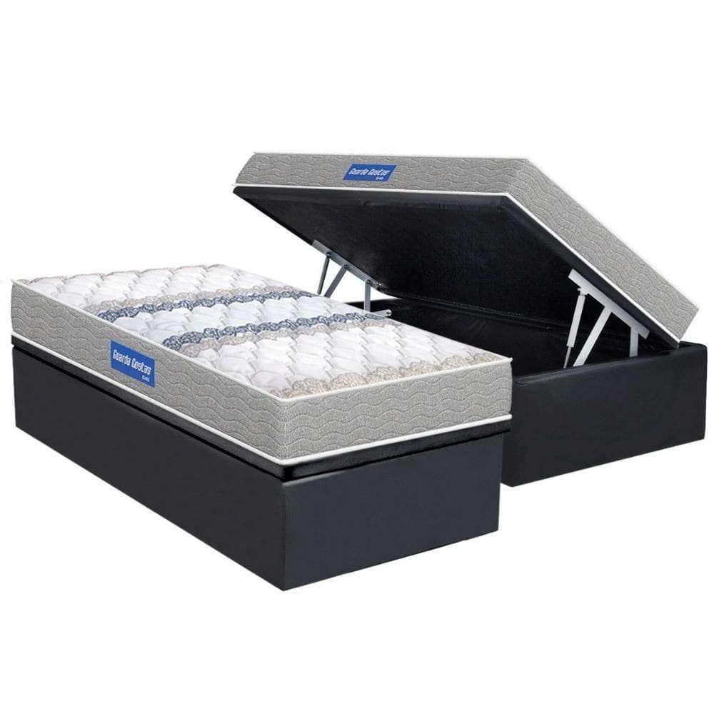 Conjunto Box Baú Solteiro Colchão Espuma Probel D45 Guarda Costas Double Face Gray + Base Crc Suede Gray(88x188)
