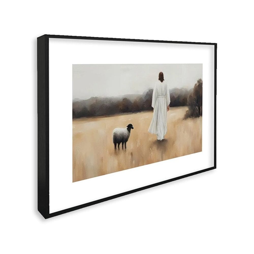 Quadro Decorativo Religioso Cordeiro de Deus com 1 Tela Cm ou Cm de Parede para Sala Quarto Hall 60c Preto