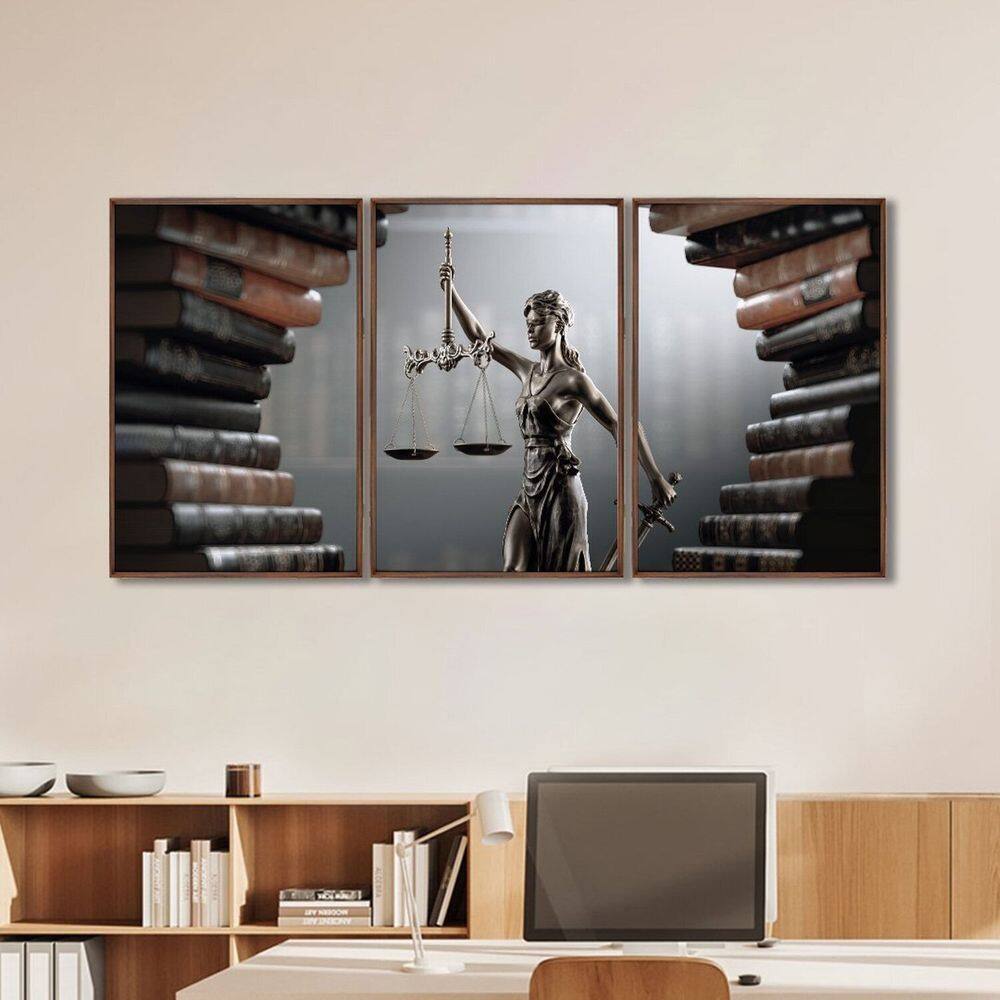 Quadro Decorativo Temático Direito Livros com 3 Telas para Banheiro Escritório Sala Marrom