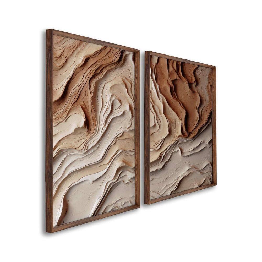 Quadro Decorativo Modelo Barro com 2 Telas de Parede para Sala Quarto Escritório 60cm X 90cm Marrom