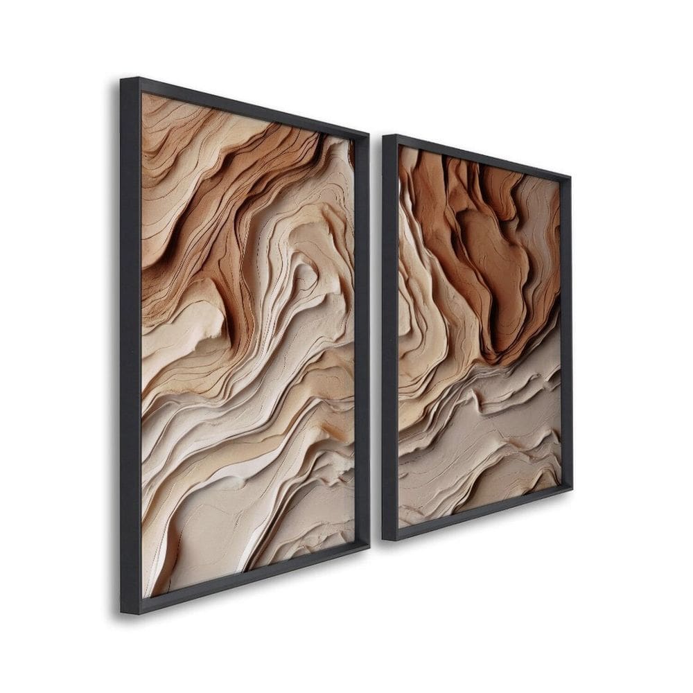 Quadro Decorativo Modelo Barro com 2 Telas de Parede para Sala Quarto Escritório 60cm X 90cm Preto