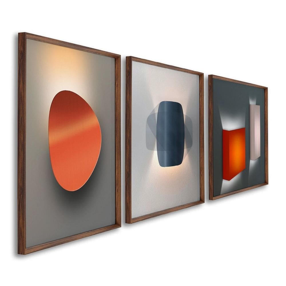 Quadro Decorativo Geométrico Luzes na Parede com 3 Telas de Parede para Sala Quarto Escritório 60cm Marrom