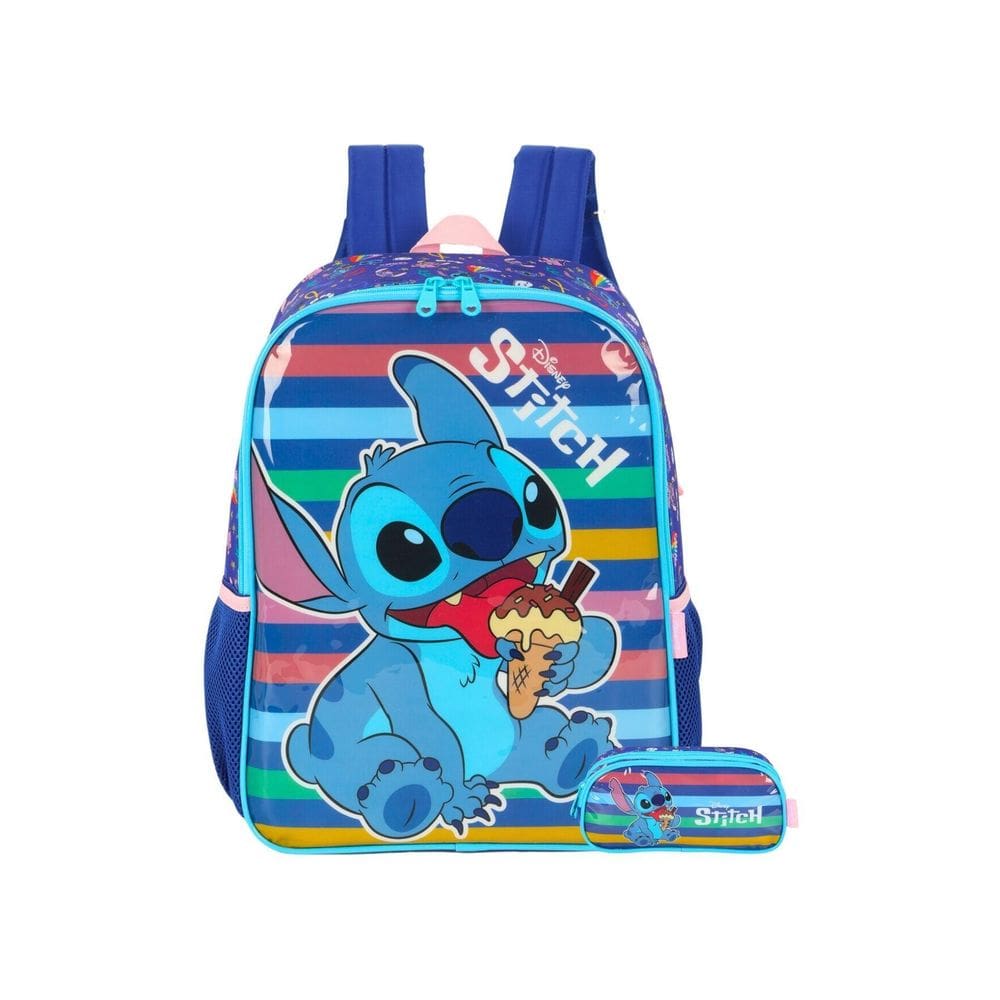 Kit Escolar Lilo Stitch Mochila De Costas + Estojo Duplo