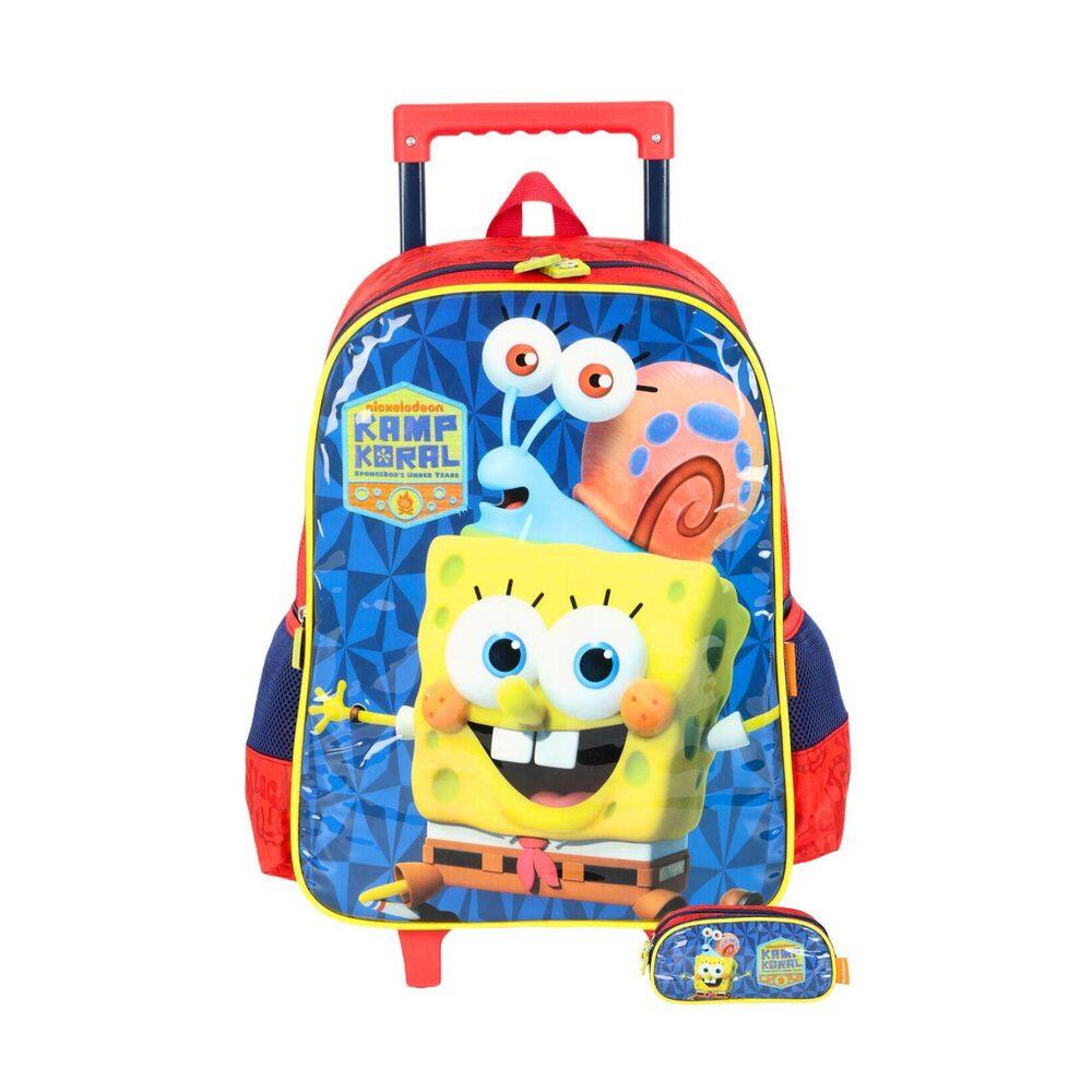 Kit Escolar Bob Esponja Mochila Roda + Estojo D - Vermelho