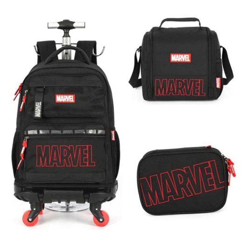 Kit Mochila Rodinhas 360 Estojo Lancheira Marvel Avengers