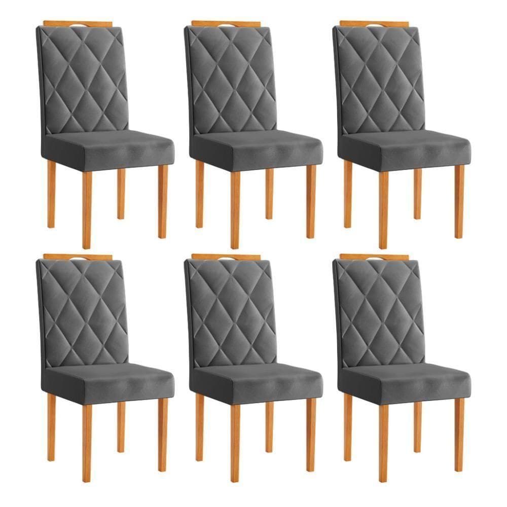 Kit 6 Cadeiras Diamante Jcm Movelaria Cinamomo Veludo Cinza