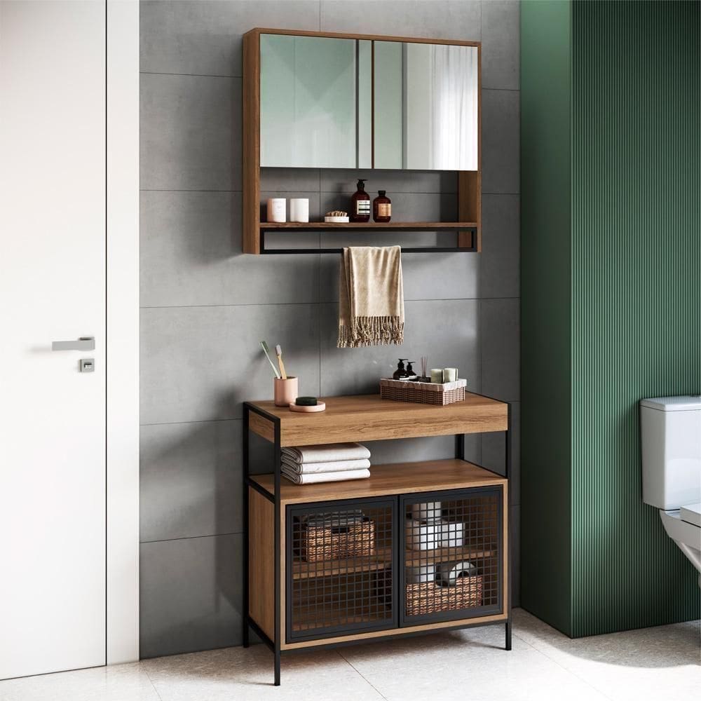 Conjunto De Banheiro Gabinete E Espelheira P103841 Mell Pp Milani Store Mell