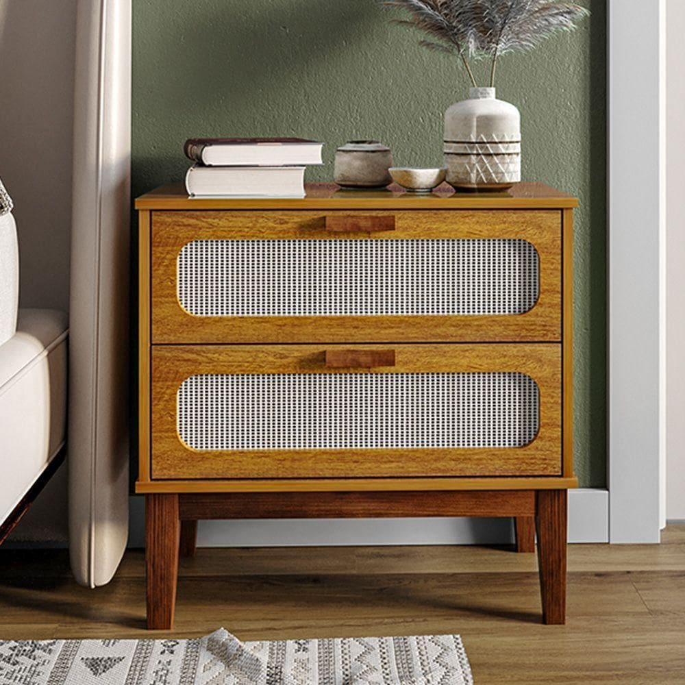 Mesa De Cabeceira 2 Gavetas Santorini Nature 60 Cm Palhinha Indiana - Bege