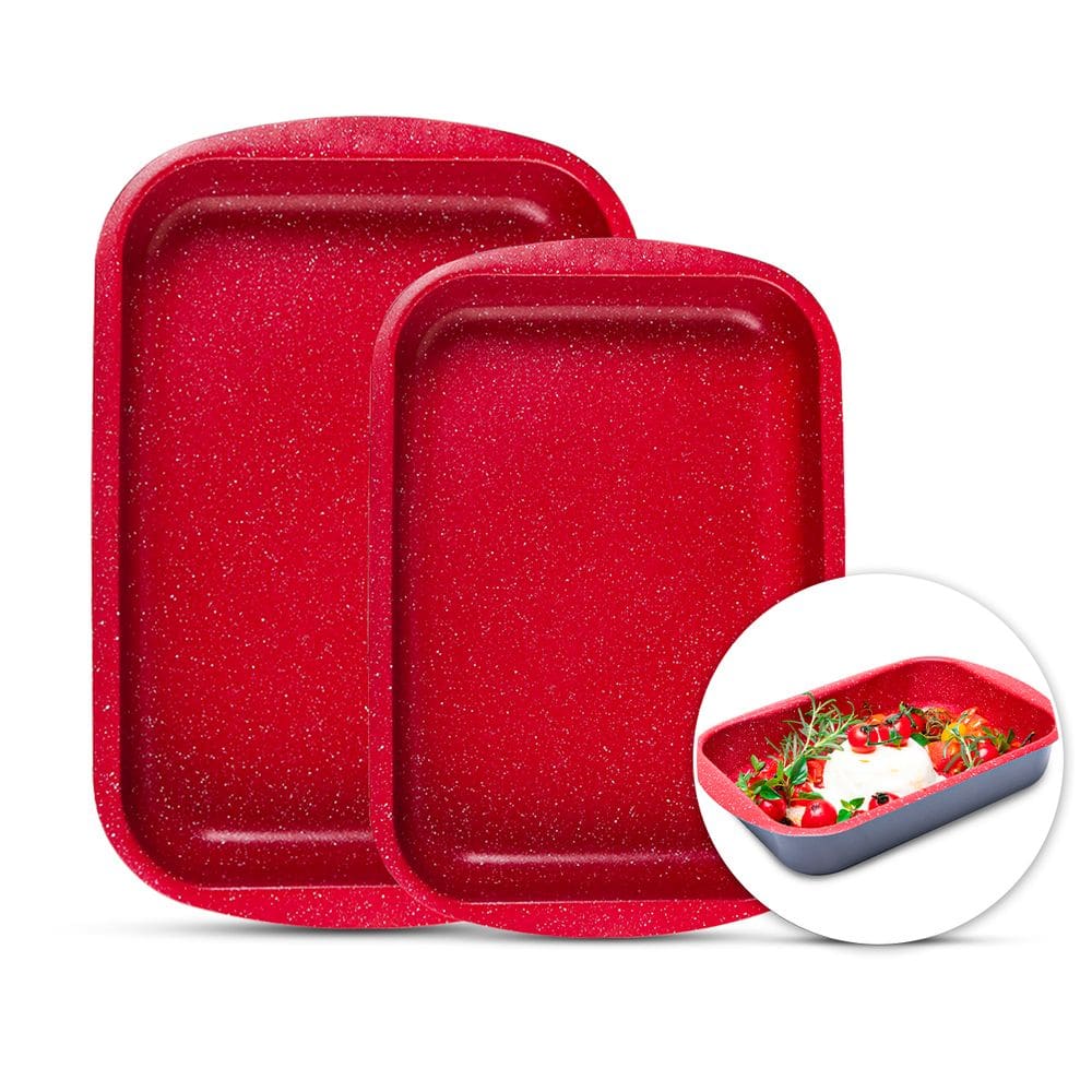 Jogo 2 Assadeiras Antiaderente Cerâmica Red Marble Duralar