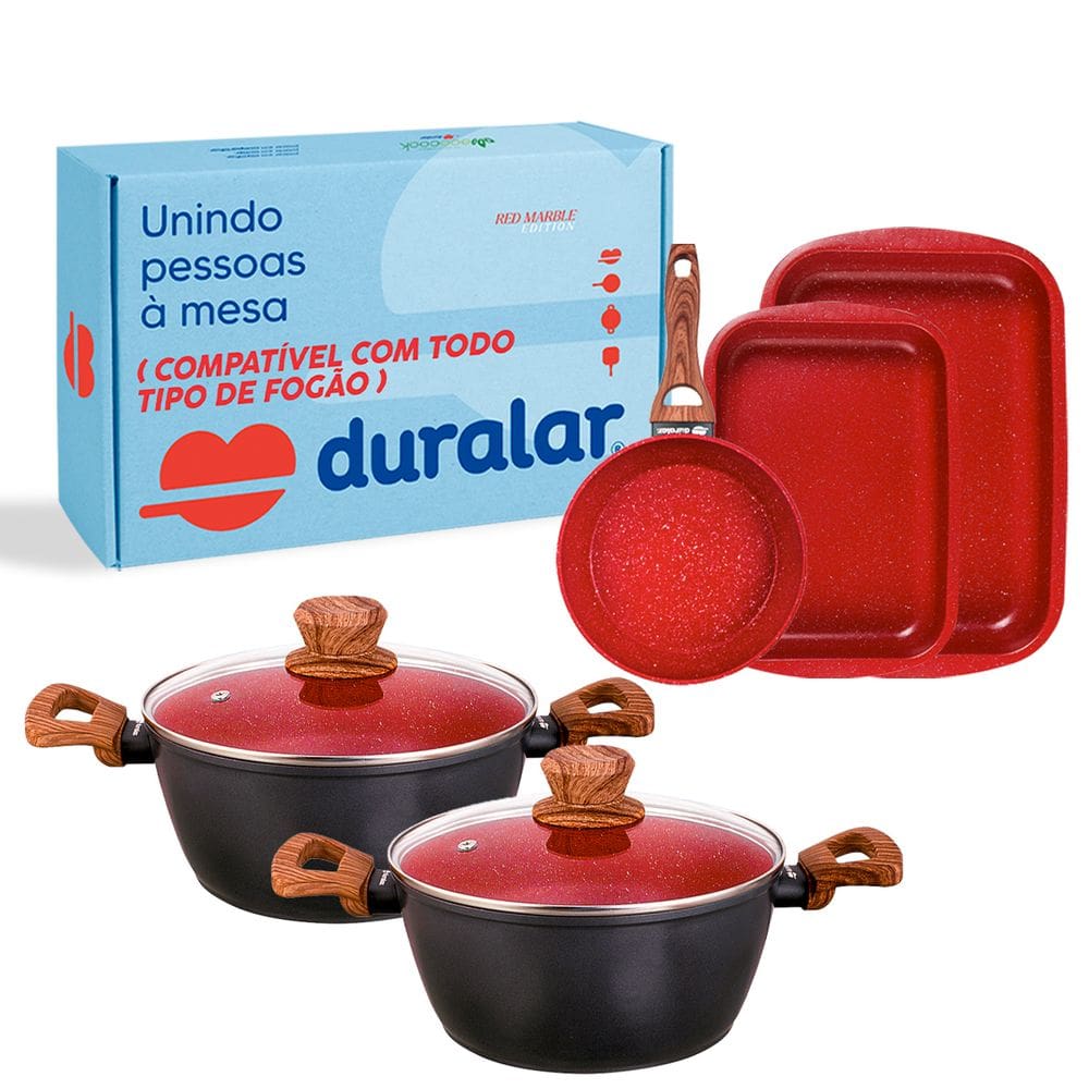 Jogo de Panela 5 Peças Cerâmica Indução Red Marble Duralar