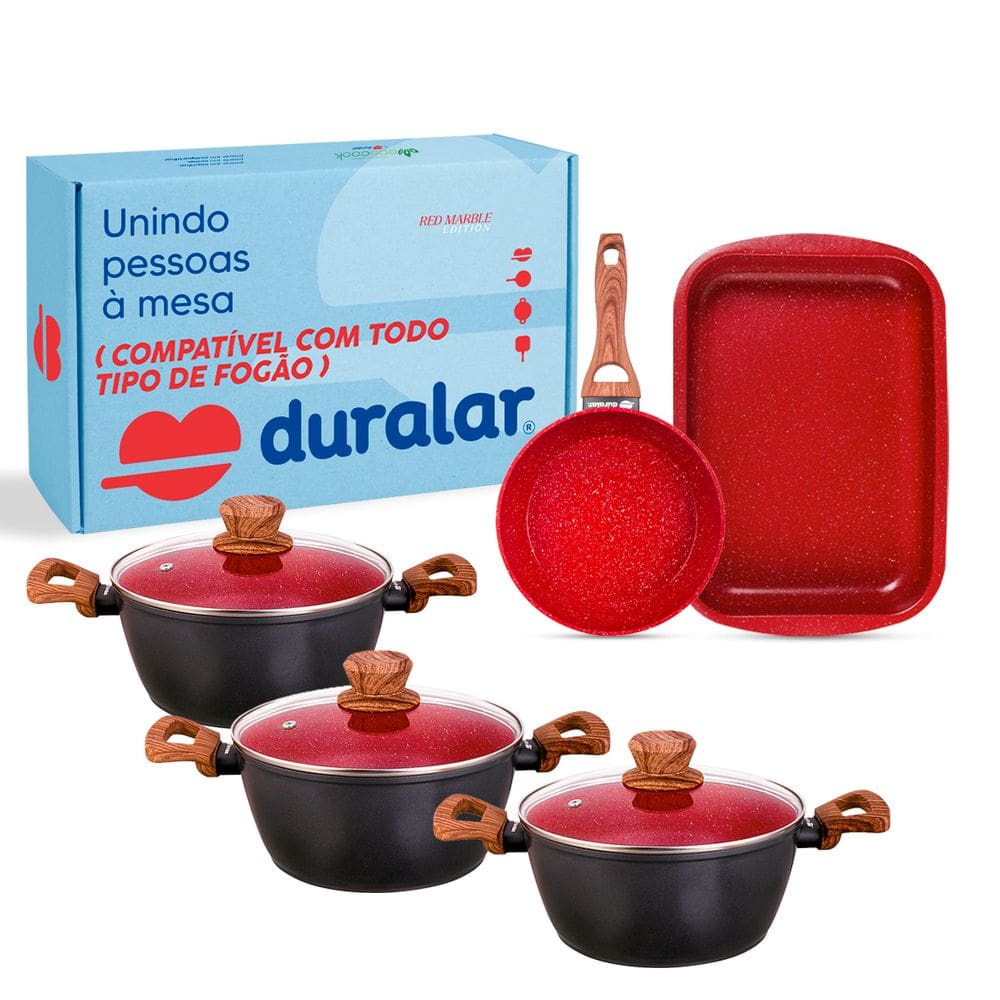 Jogo de Panela 5 Pç Revestimento Cerâmica Red Marble Duralar