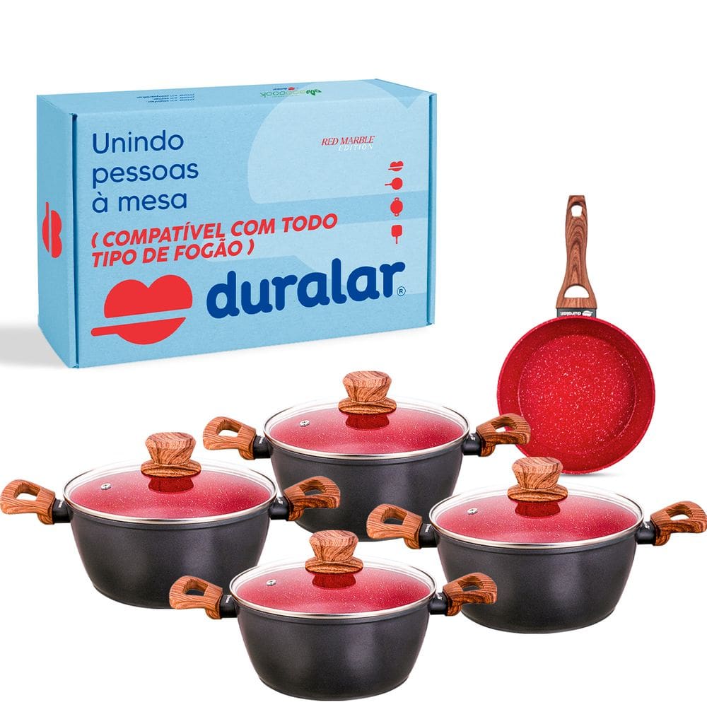 Jogo de Panela 5 Pç Cerâmica Antiaderente Red Marble Duralar