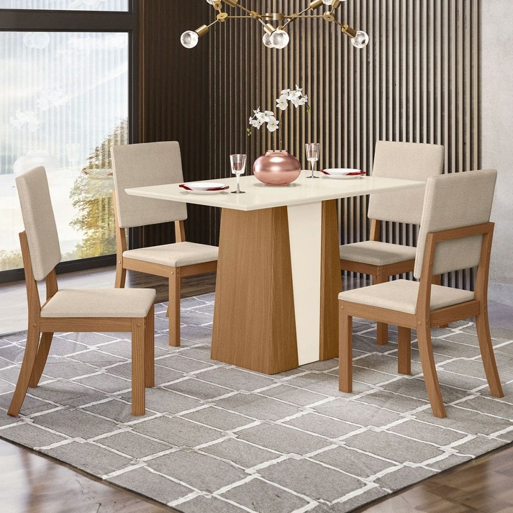 Mesa de Jantar 4 Lugares Orus Milla Natural/Off White/Linho - Henn