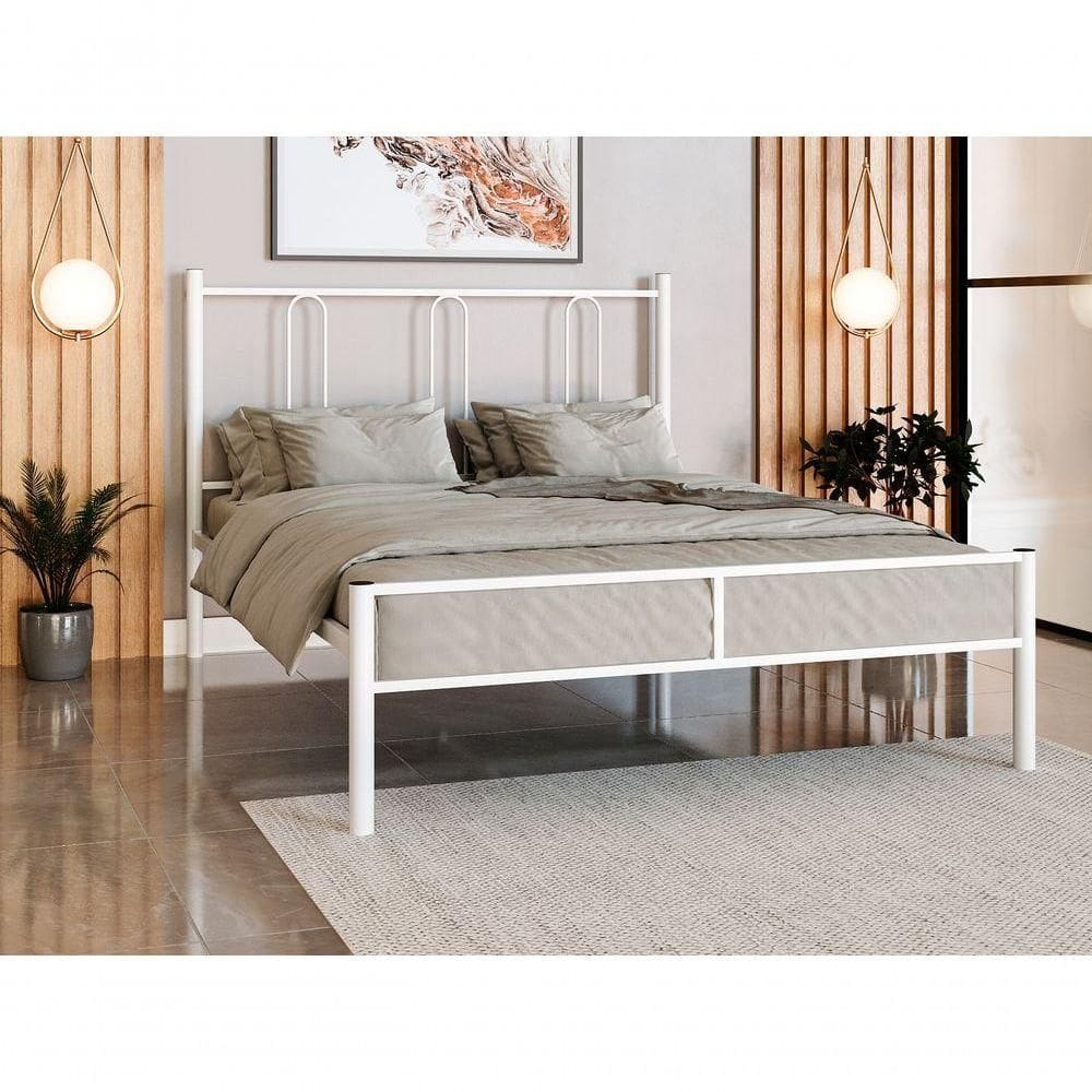 Cama Casal Tubolar Eloa Com Extrado Madeira Para Até 230 Kg Para Pousada Hotel Reforçada Branco