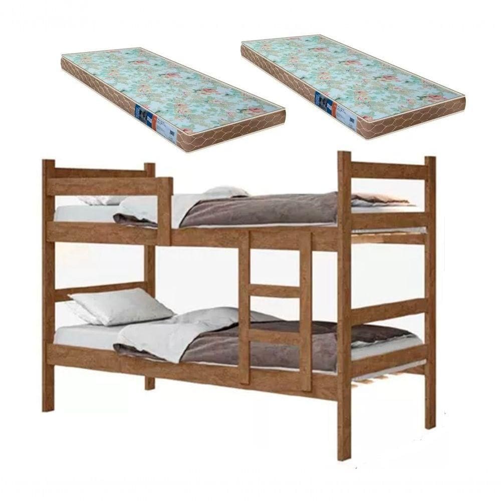 Beliche Porto Gabrielli 100% MDF Com Escada Castanho Vira 2 Camas Solteiro + 2 Colchão Solteiro