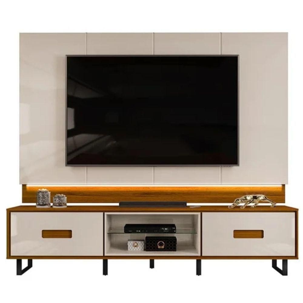 Rack Com Painel Madri Com Led 240cm Off White Freijó - Fabrica 1 Móveis