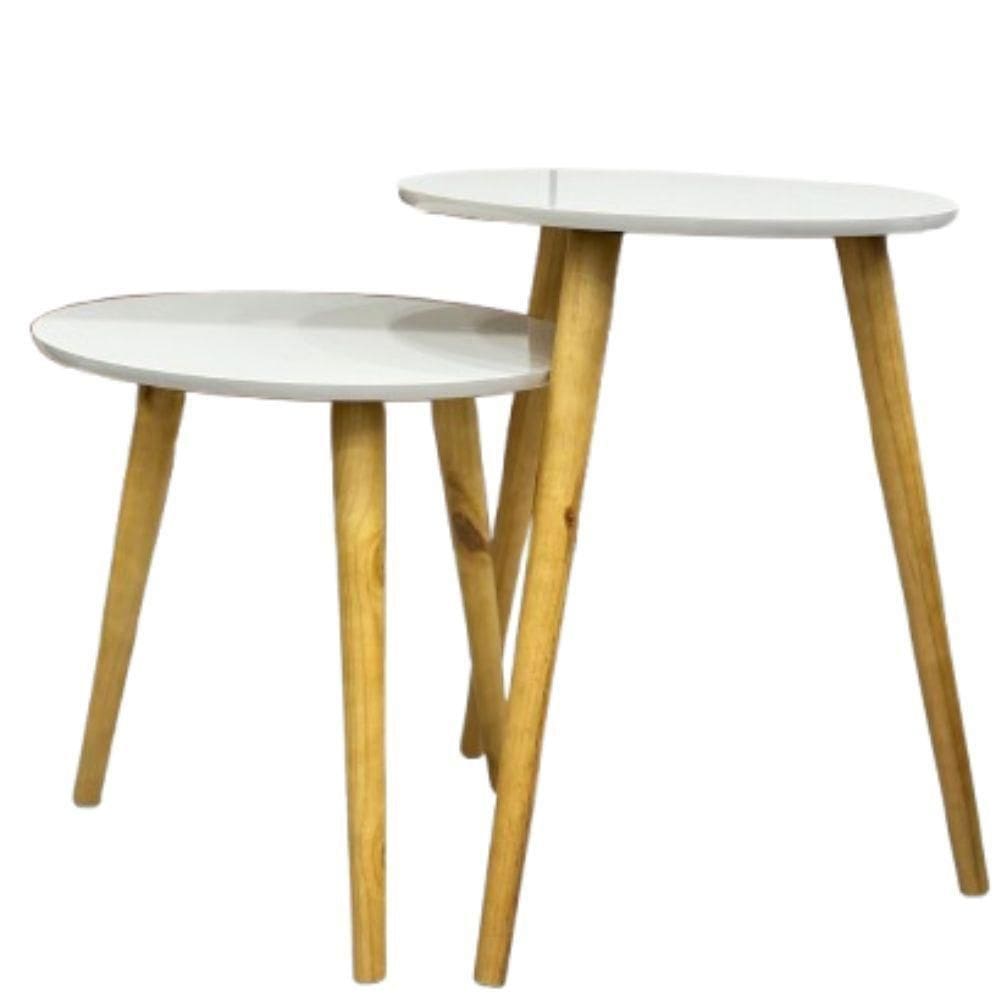 Conjunto Mesa Centro Pé Palito Madeira Branco Fabrica 1 - Fabrica 1 Móveis
