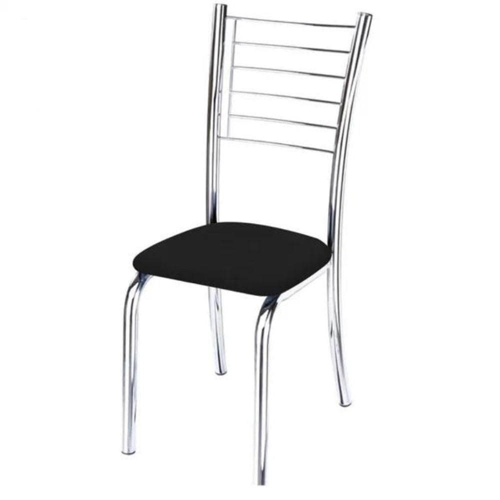 Cadeira De Jantar Para Cozinha Iara Cromada Corino Preto - Fabrica 1 Móveis