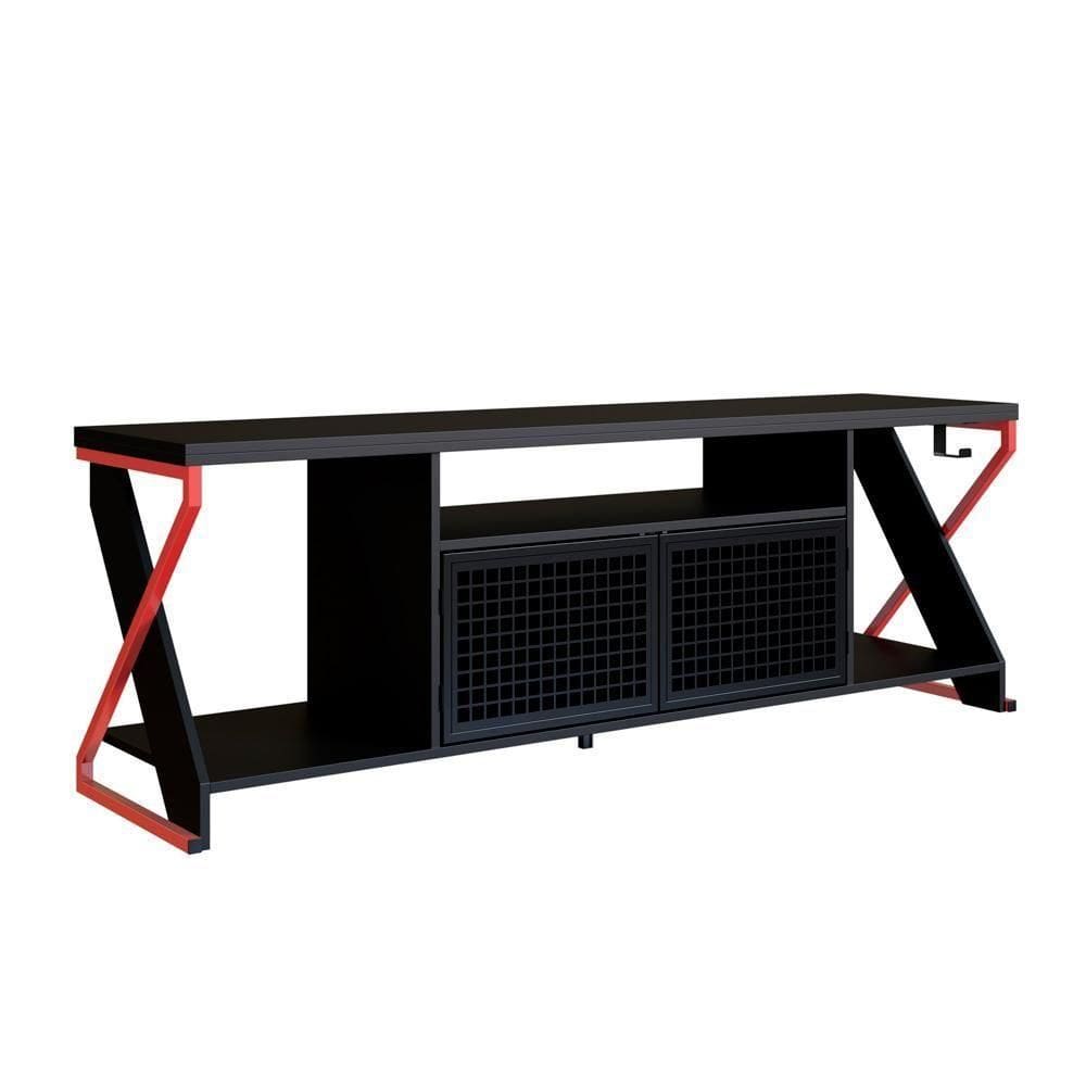 Rack Industrial 160cm Tv 60 Com Led P1033 Vermelho Preto Pp Milani Store Vermelho Preto