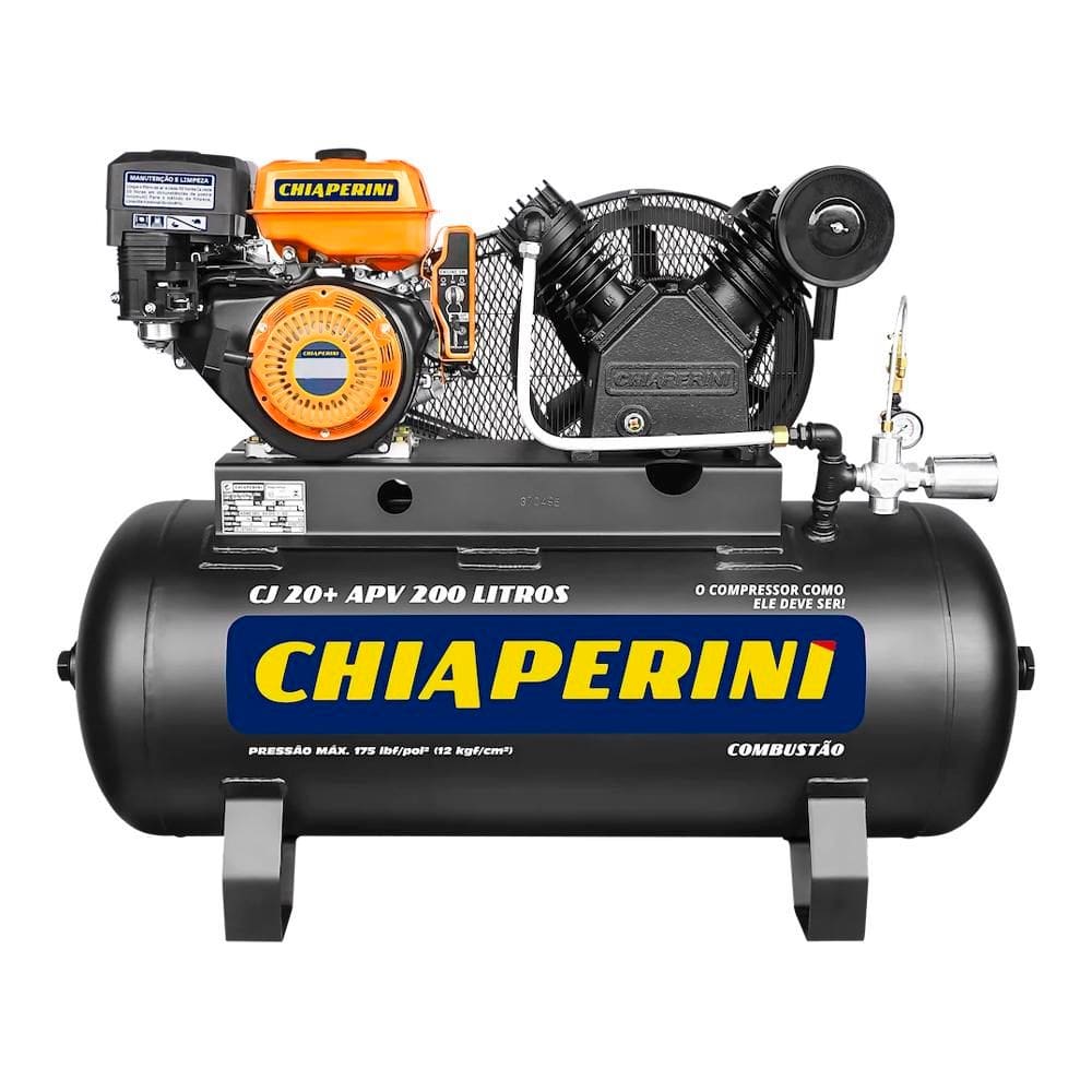 Compressor de Ar Alta Pressão à Combustão 20pcm 200 litros + APV 9HP Gasolina - Chiaperini CJ 20