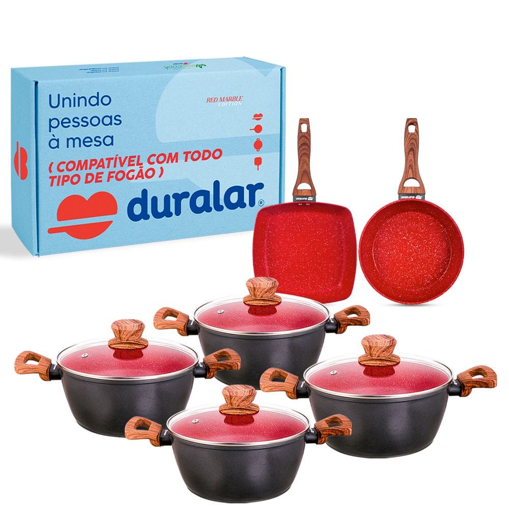 Jogo de Panela 6 Pç Revestimento Cerâmica Red Marble Duralar