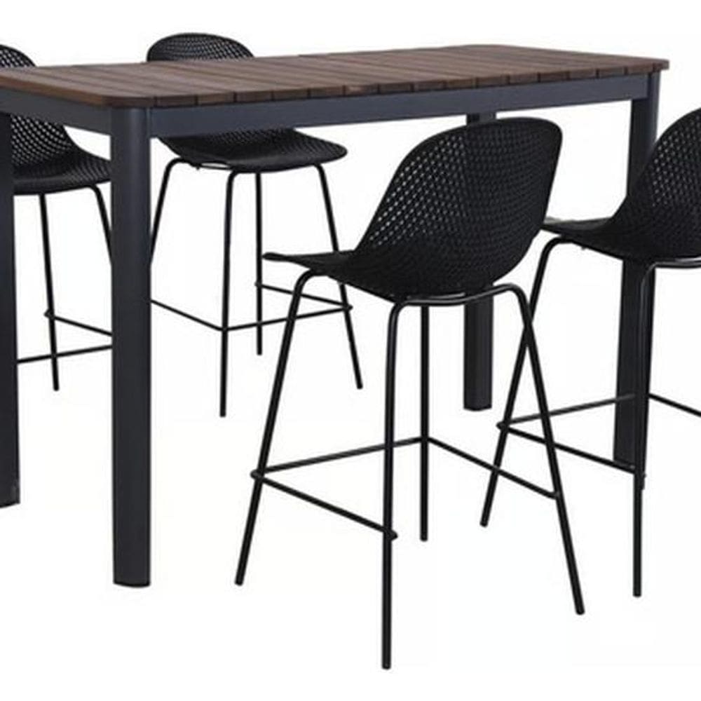 Conjunto Bar Alto 5 Peças Madeira Aço Sala Varanda Marselha