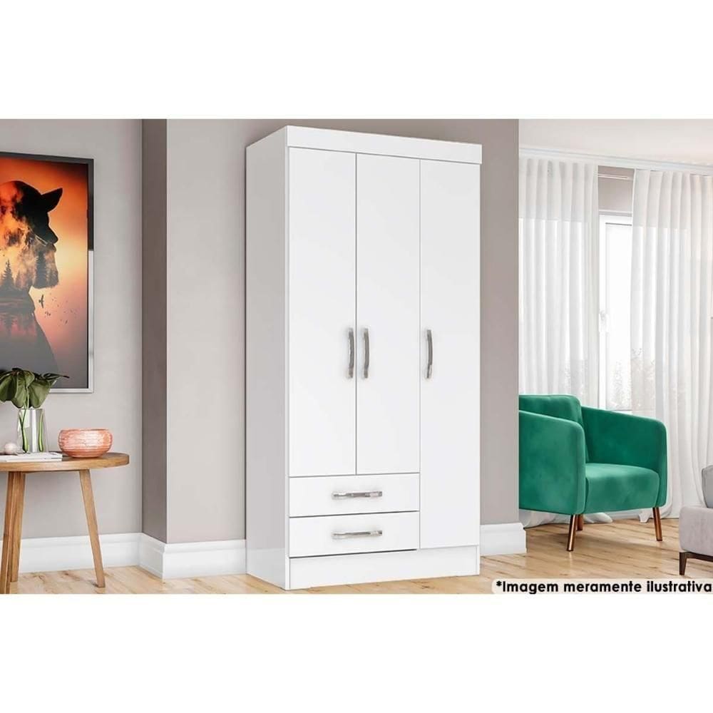 Guarda Roupa Solteiro 3 Portas E 2 Gavetas Briz Be16 Branco-rosa