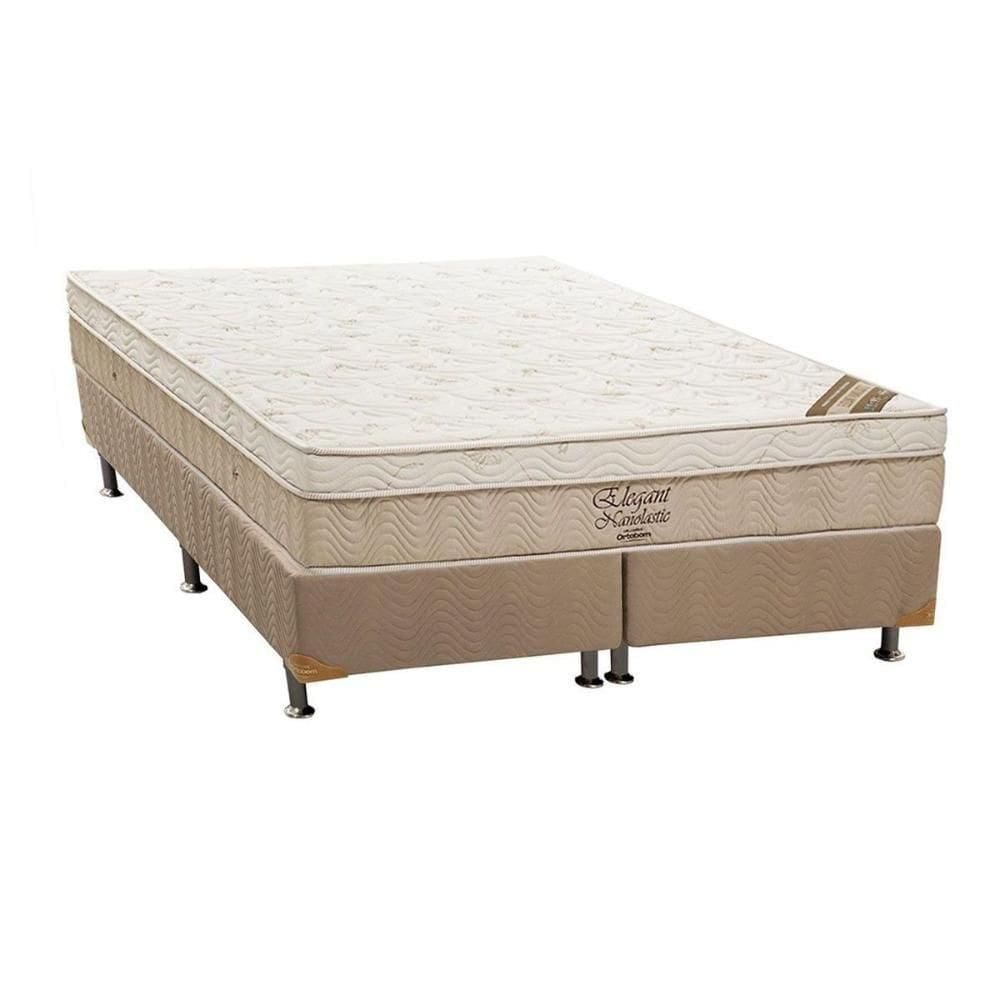 Cama Box Queen: Colchão Molas Bonnel Ortobom Nanolastic Elegant + Base Crc Suede Clean(158X198)