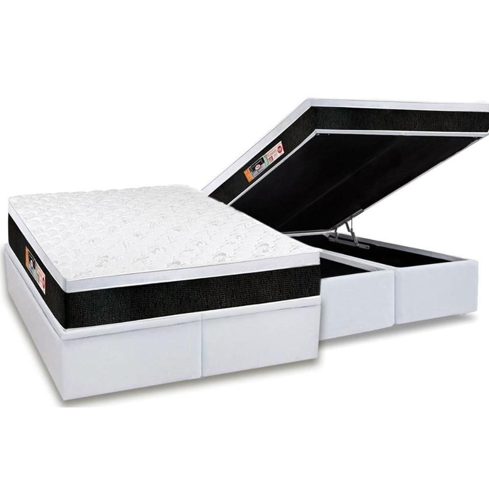 Cama Box Baú King: Colchão Espuma D45 Castor Black E White Air Euro Pillow + Base White(193X203)