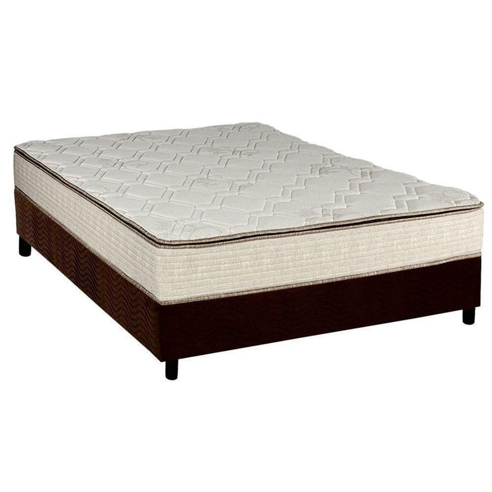 Cama Box Casal: Colchão Molas Luckspuma Bonnel Montreal Spring + Base Crc Suede Marrom(138x188)