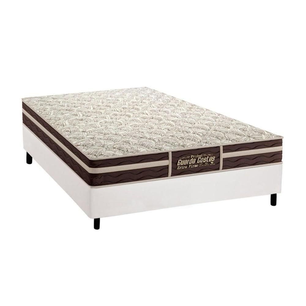 Cama Box Casal: Colchão Ortopédico Probel Guarda Costas Extra Firme + Base White(138X188)